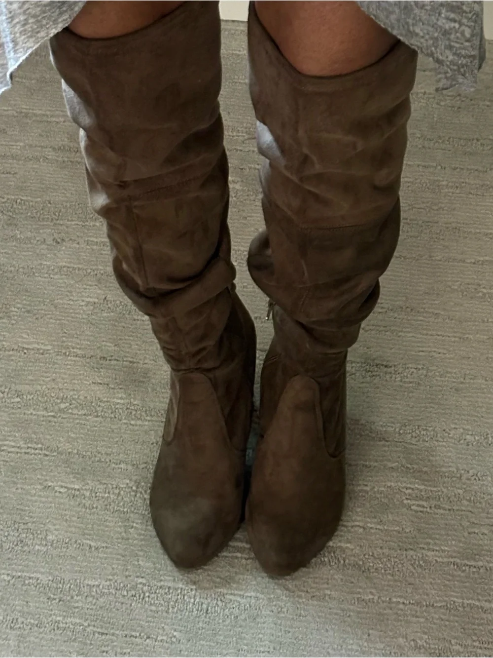 Taupe Faux Suede Thigh High Over The Knee Block Heel Boots Sz 10 Boho Festival